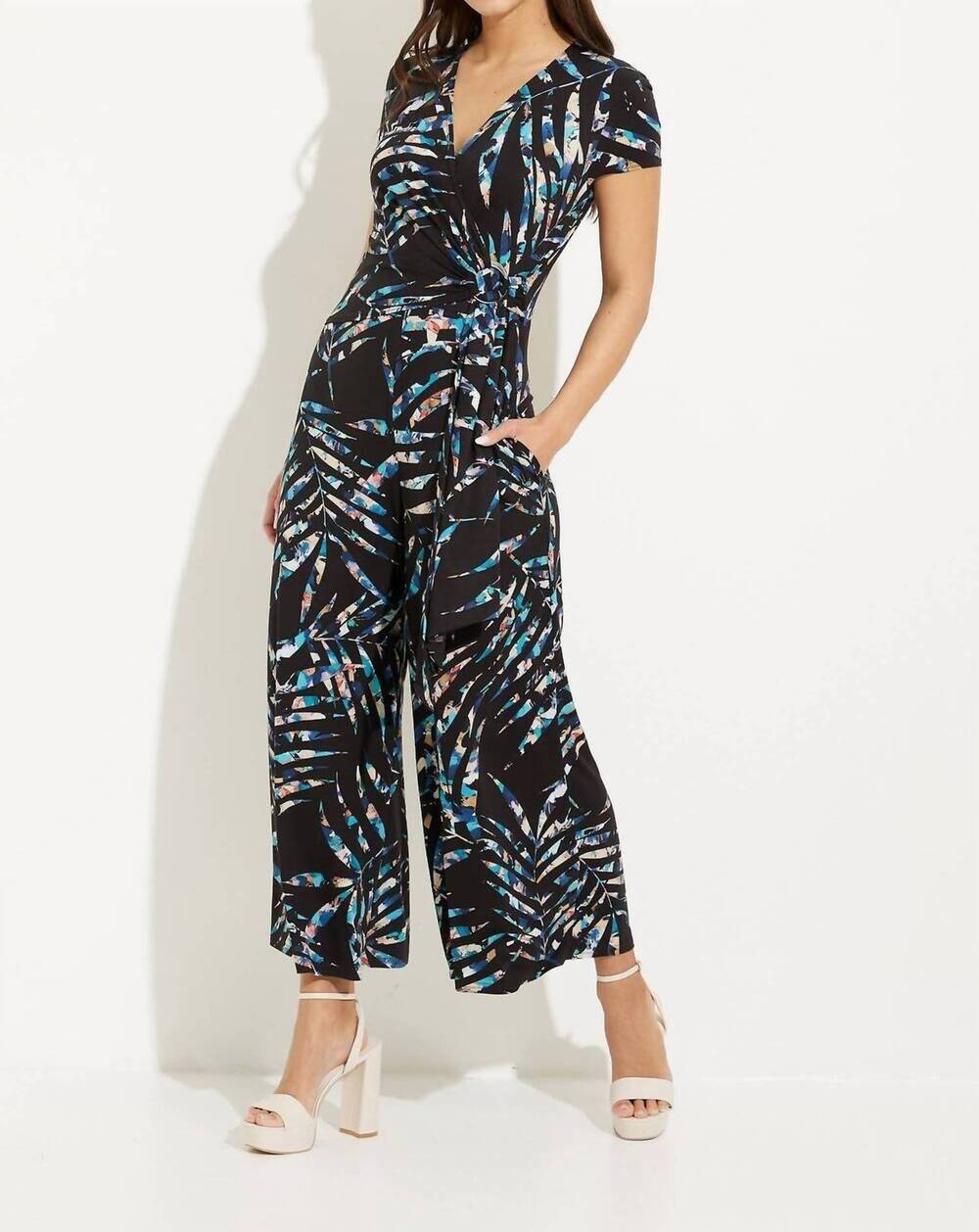 NEW JOSEPH RIBKOFF printed wrap jumpsuit in black/multi